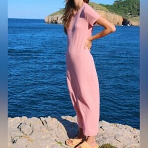 FREE PEOPLE BEACH | NWT Rose Pink Wide Ribbed Simone Dress Bodycon Maxi | Small
